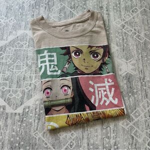 Demon Slayer Faces Tee Tanjiro Nezuko Anime Manga Tan T- Shirt Size L Japanese